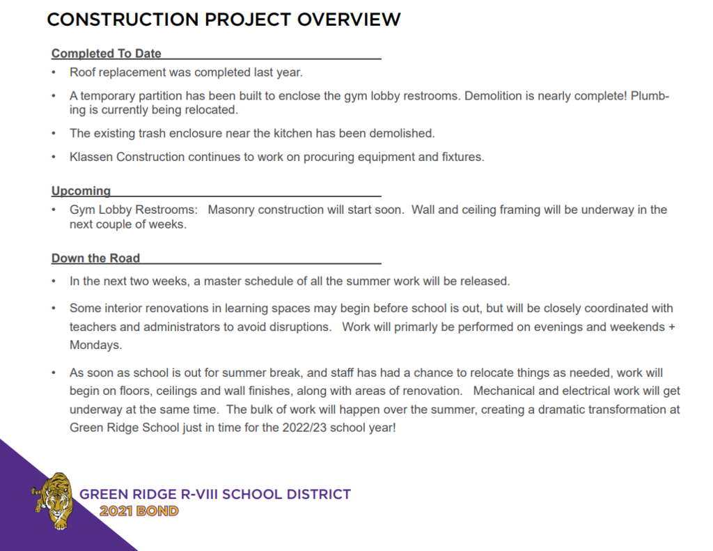Construction Project Overview List