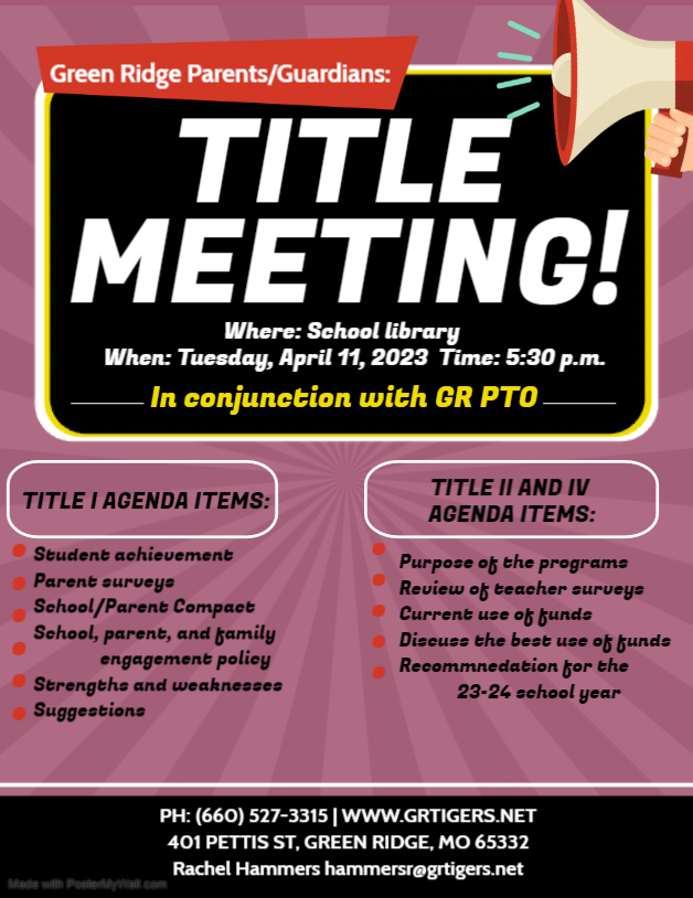 Title I meeting Flyer 4/11/23 at 5:30pm